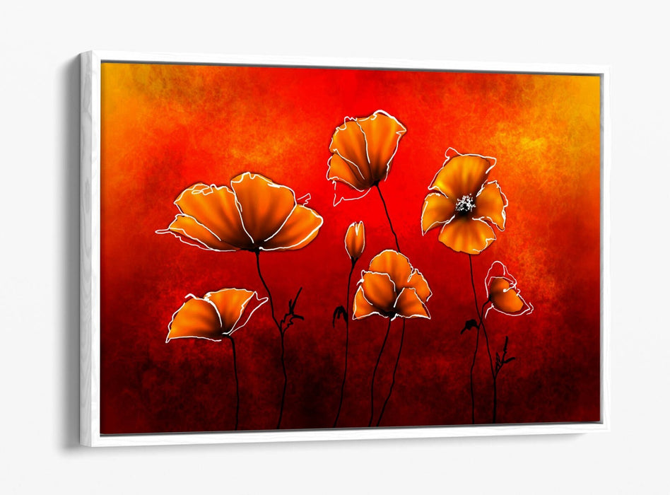 Orange Poppies Canvas - Abstract Flower Art With Float Effect Frame | Handmade UK