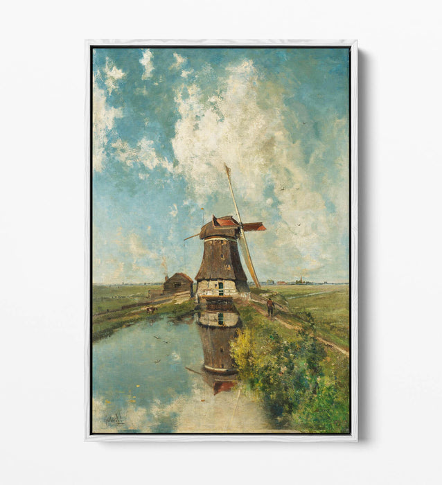 PAUL GABRIEL, WINDMILL ON A POLDER WATERWAY -FLOAT EFFECT CANVAS WALL ART PRINT