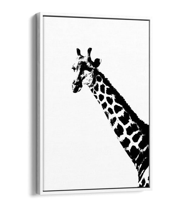 GIRAFFE HEAD, BLACK AND WHITE ANIMALS -FLOAT EFFECT CANVAS WALL ART PRINT TRENDY