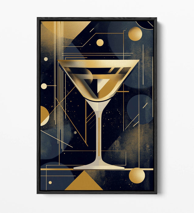 Gold Martini Glass Art – Art Deco Canvas Wall Decor | Float Effect, UK Made