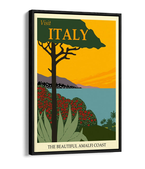 RETRO VINTAGE ITALY TRAVEL POSTER -FLOAT EFFECT CANVAS ART PRINT- BLUE, GREEN