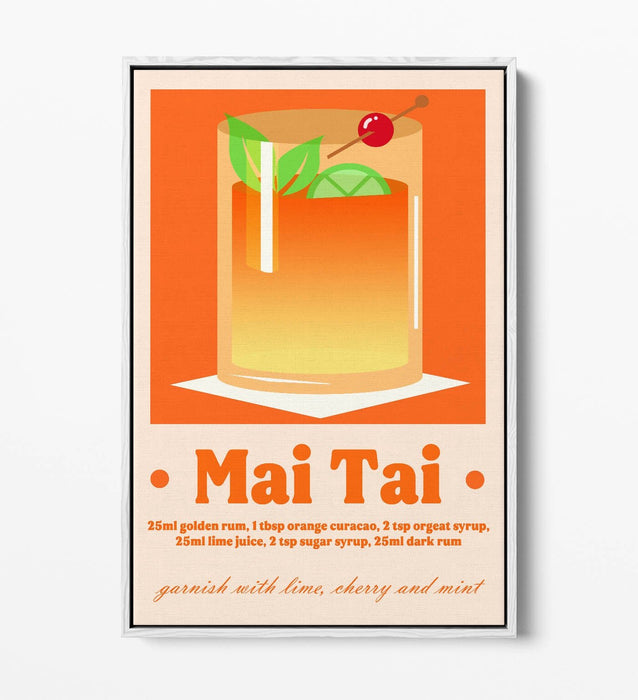 Mai Tai Cocktail Poster - Vibrant Canvas Wall Art With Float Effect Frame