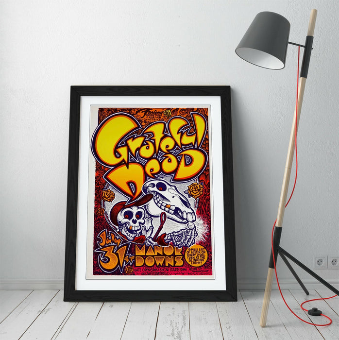 Vintage Grateful Dead Poster – Framed Wall Art With Woodgrain Frame & Matte Print