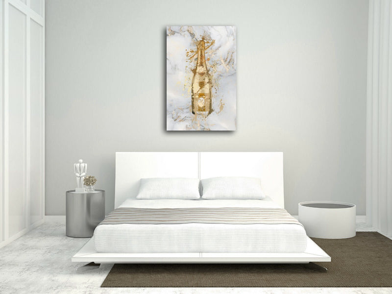Canvas Wall Art – Marble Champagne Bottle Print | Deep Framed Handmade Artwork