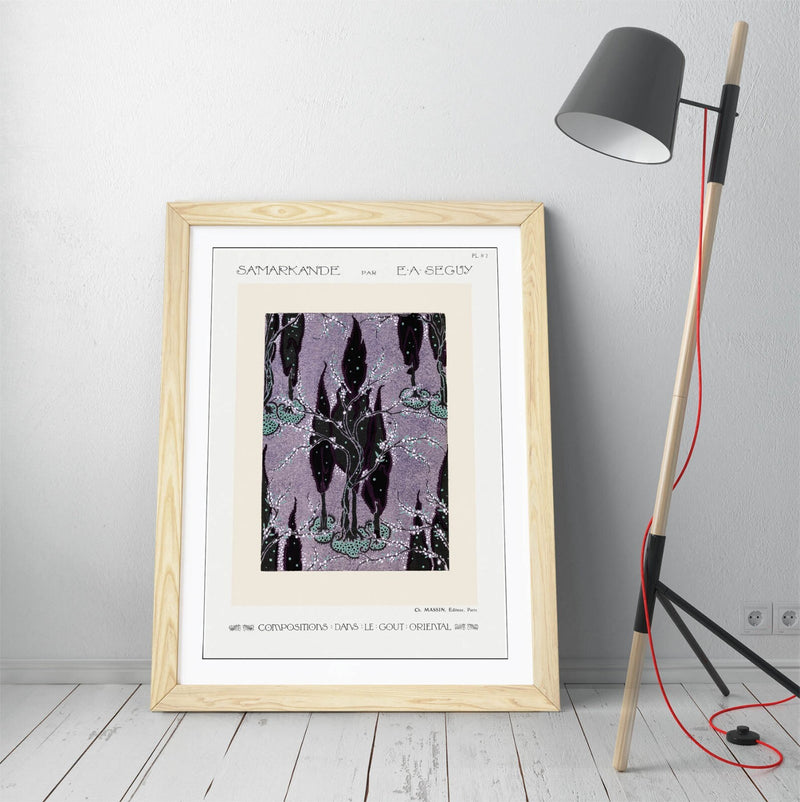 Framed Wall Art - Tree Pochoir Pattern Oriental Home Decor Poster Print 4 Sizes