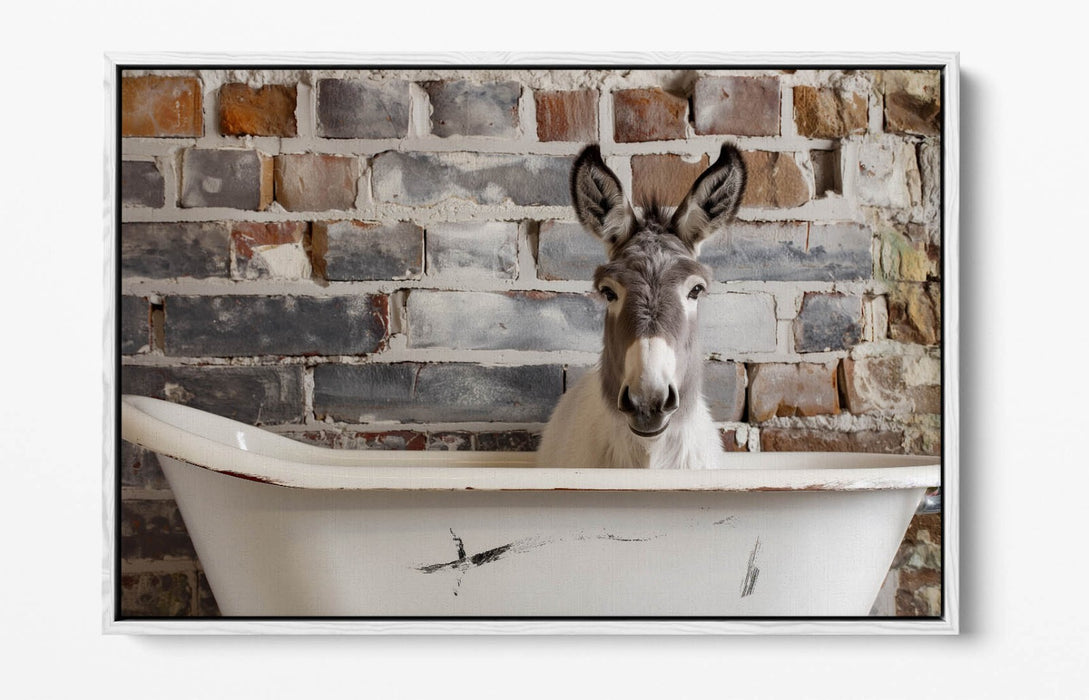 Canvas Art Print – Donkey Bathtub Wall Art With Float Effect Frame, Handmade UK