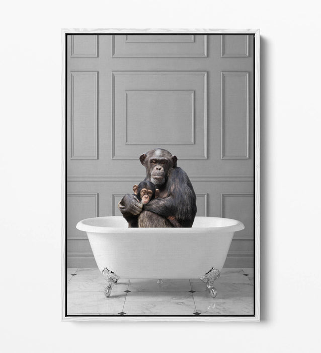MONKEY CHIMP IN BATHTUB -QUIRKY BATHROOM FLOAT EFFECT CANVAS WALL ART PRINT