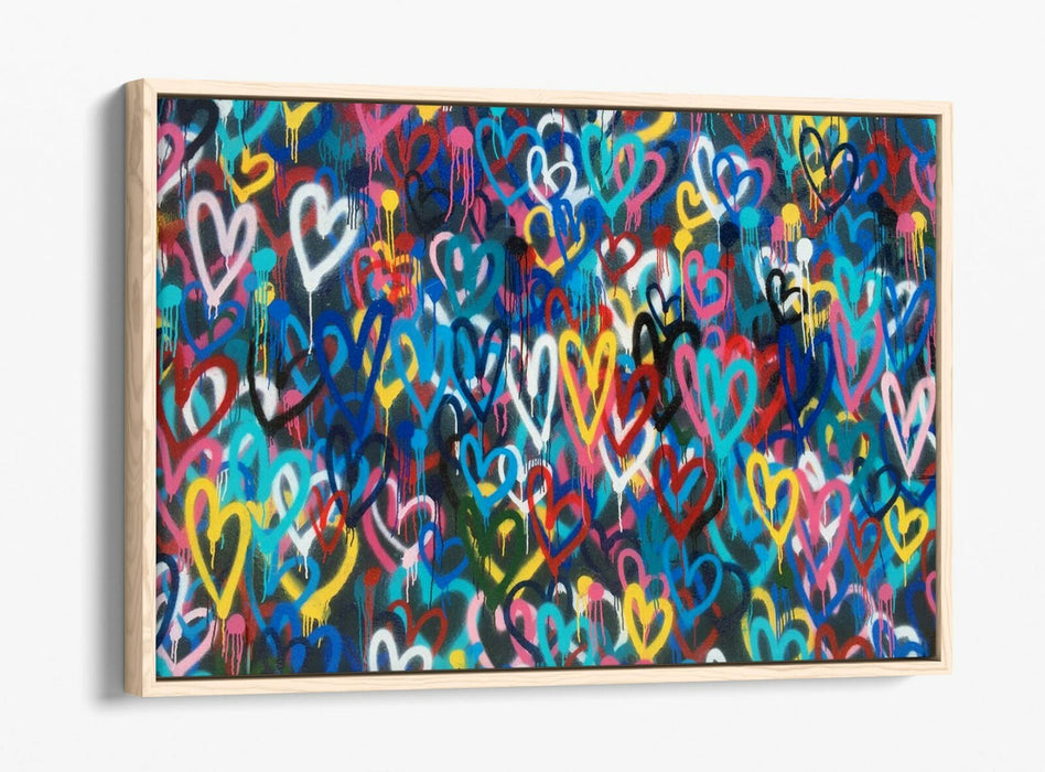 BANKSY LOVE WALL -FLOAT EFFECT CANVAS WALL ART PIC PRINT- RAINBOW MULTI COLOUR