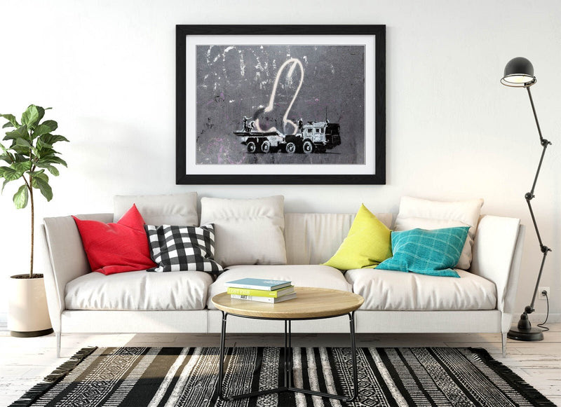 Banksy Graffiti Poster - Framed Wall Art Featuring Combat Truck, Matte Paper Print