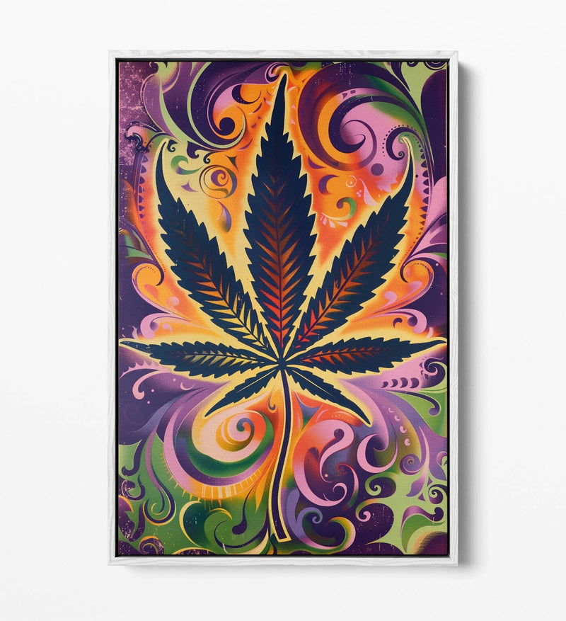 Weed Leaf Canvas Art - Multi Colour Artwork | Float Effect Canvas Print