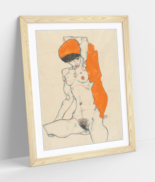 Framed Art Poster - Egon Schiele Print With Orange Drapery Artwork | Matte Paper