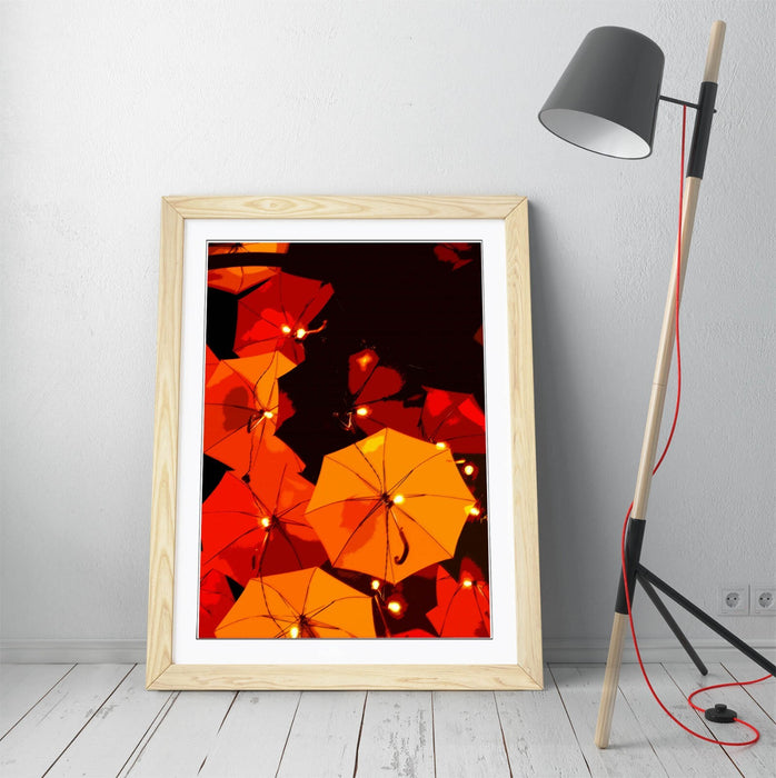 Framed Wall Art - Orange Yellow Umbrella Poster Print | Handmade UK Decor