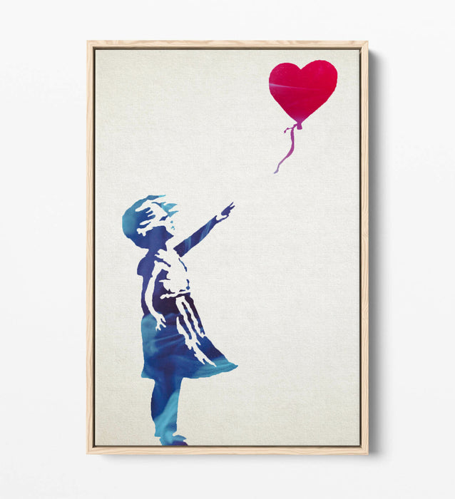 BANKSY, BALLOON GIRL BLUE RED ART -FLOAT EFFECT CANVAS WALL ART PRINT
