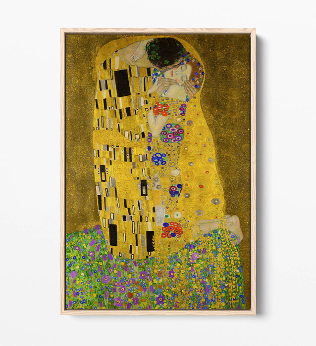 GUSTAV KLIMT, THE KISS -FLOAT EFFECT CANVAS WALL ART PIC PRINT- GOLD FAMOUS ART