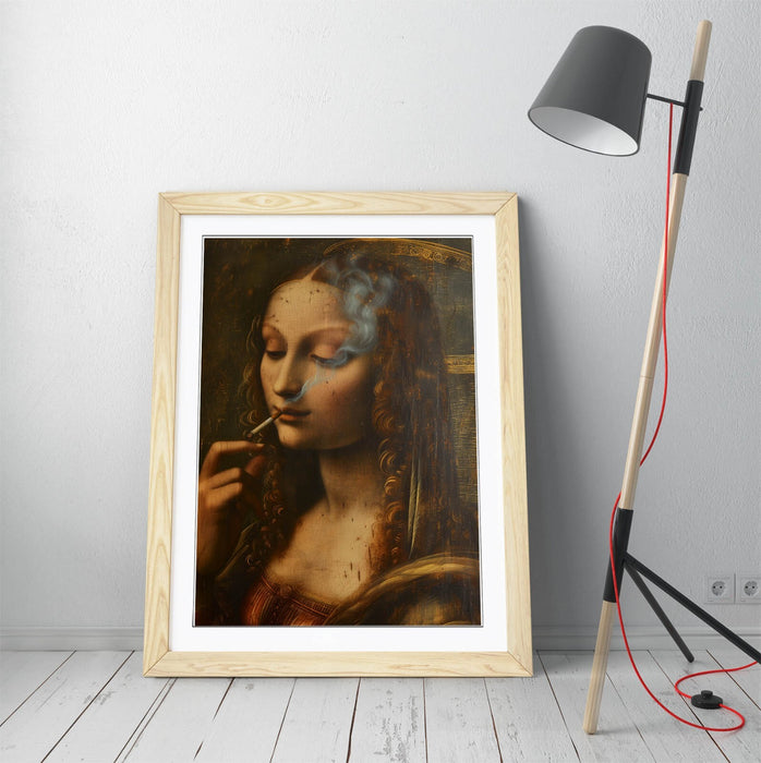 Renaissance Woman Wall Art - Handmade Framed Poster Print With Wood Grain Frame