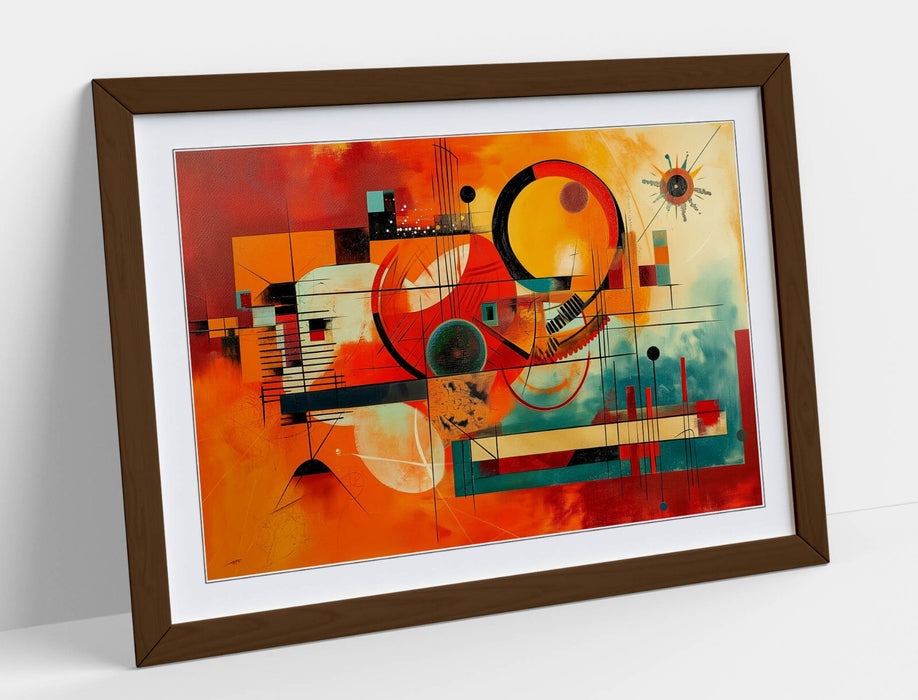 Framed Wall Art – Orange Blue Abstract Kandinsky Style Print | Matte Paper, Woodgrain Frame