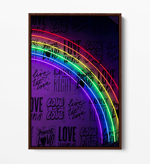 Neon Lights Canvas - Rainbow Wall Art With Float Effect Frame | Handmade UK Canvas