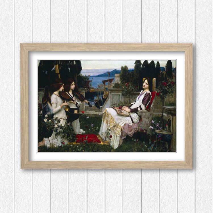 St Cecelia Framed Art – John William Waterhouse Classic Art Print With Faux Wood Grain Frame