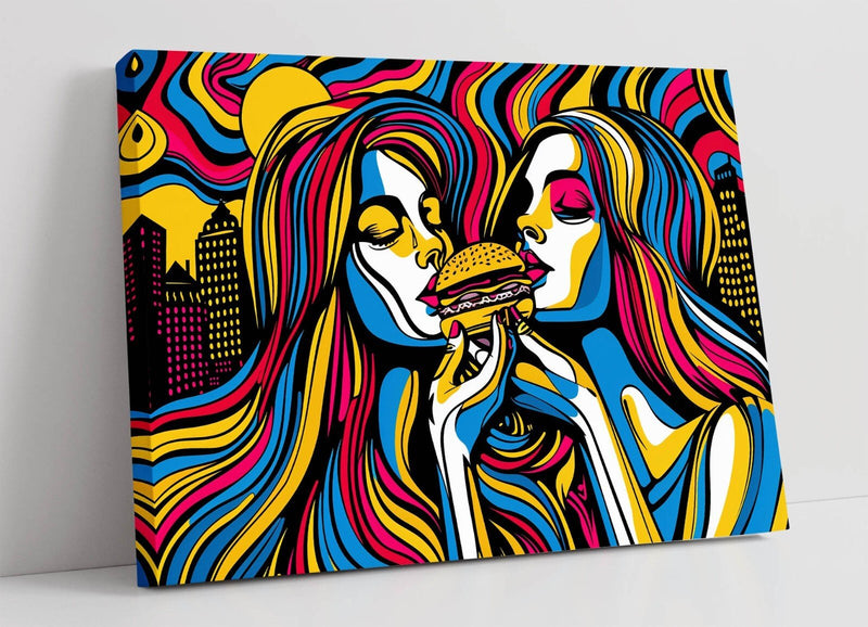 Canvas Wall Art - Multi Colour Women Burger Print | Contemporary Wall Decor