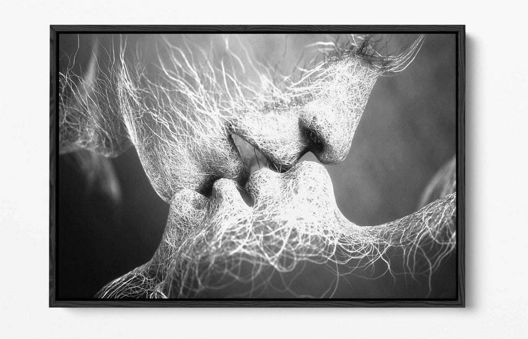 Float Effect Canvas Art – Lovers Kiss Black and White Graffiti Wall Decor