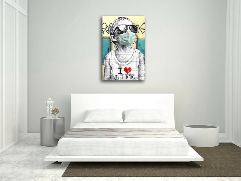 BANKSY CANVAS I HEART LIFE LOVE WALL ART PRINT ARTWORK GRAFFITI  MASK