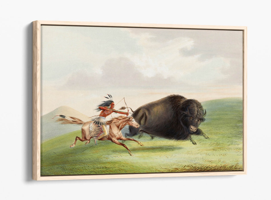 GEORGE CATLIN, BUFFALO HUNT CHASE -FLOAT EFFECT CANVAS WALL ART PRINT
