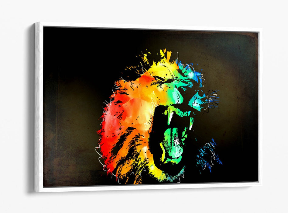 MULTI COLOUR LION SKETCH BLACK BACKGROUND -FLOAT EFFECT CANVAS WALL ART PRINT