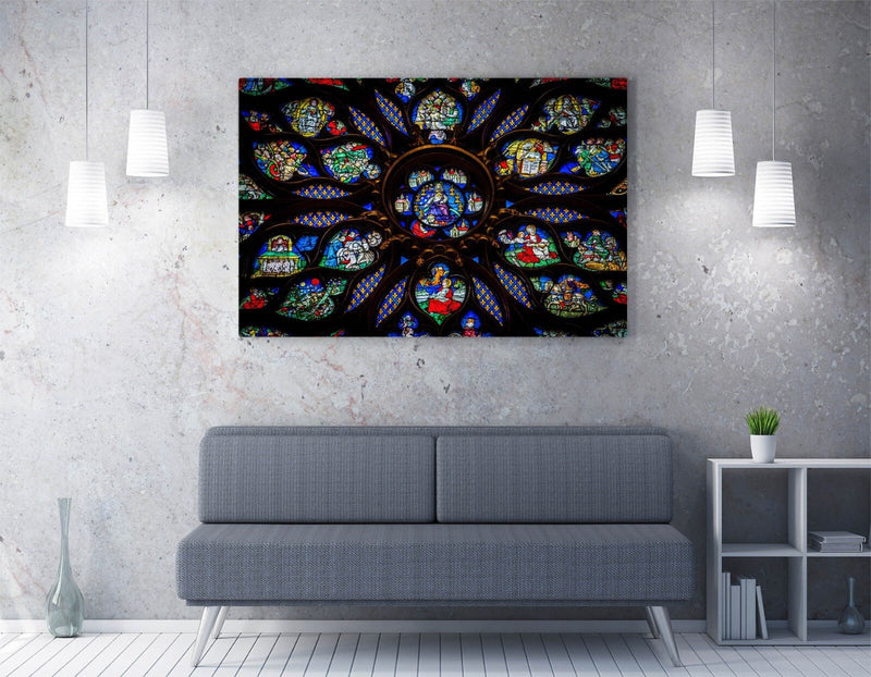 Stained Glass Canvas - Vintage Multi Colour Artwork | Framed Wall Art Print