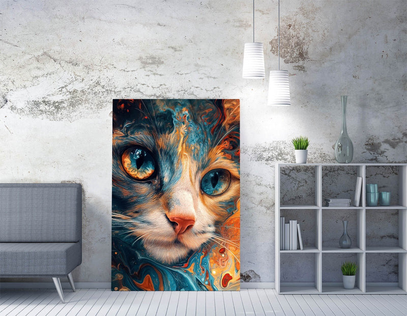 Cat Canvas Wall Art - Multi Colour Canvas Print UK | Vibrant Handmade Bedroom Wall Decor