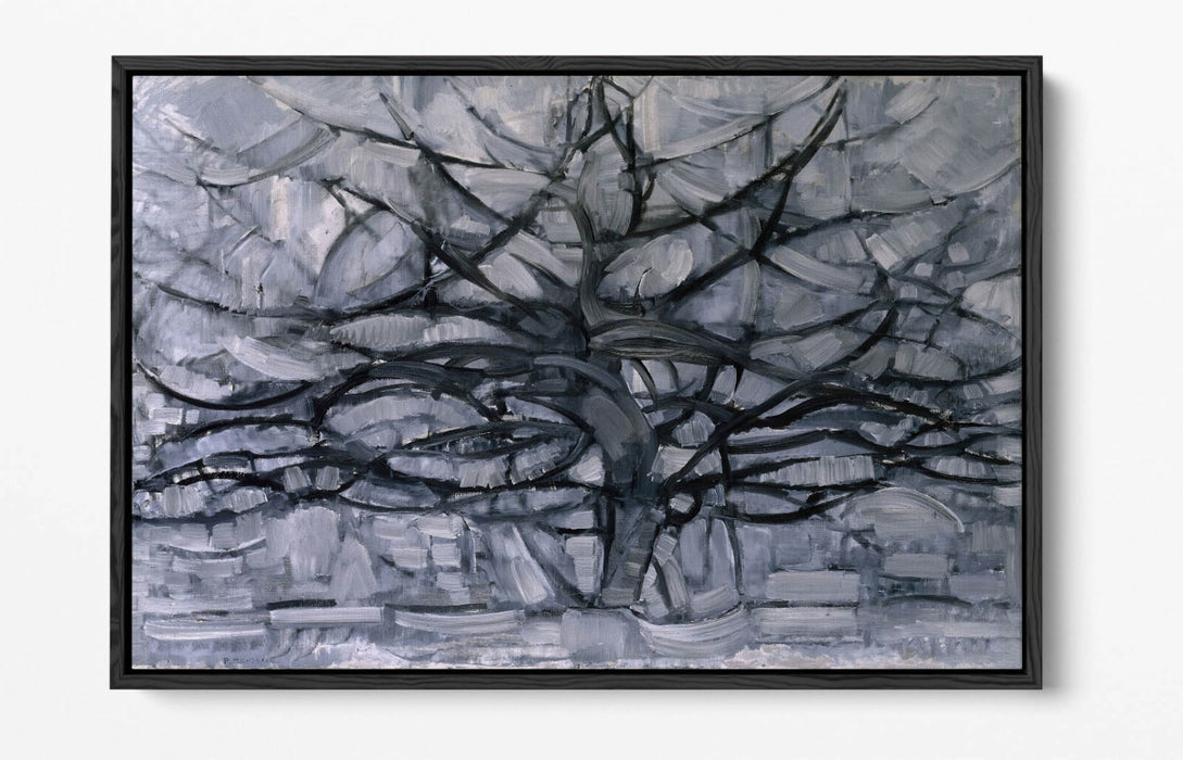 PIET MONDRIAN GRAY TREE -FLOAT EFFECT CANVAS WALL ART PIC PRINT- BLACK