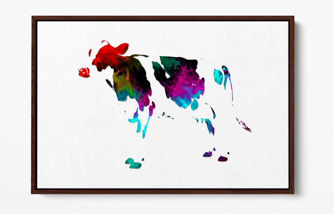 MULTI COLOUR POP ART COW WHITE BACKGROUND -FLOAT EFFECT CANVAS WALL ART PRINT