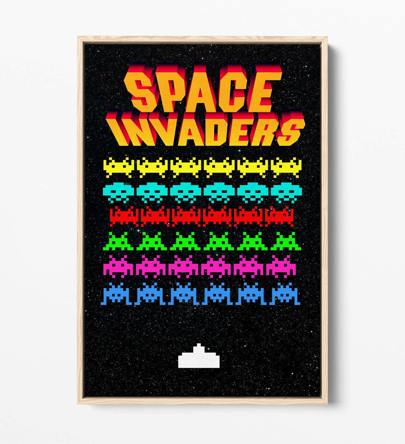 Space Invaders Canvas Retro Arcade Art - Float Effect Frame 30mm Deep Canvas Wall Print