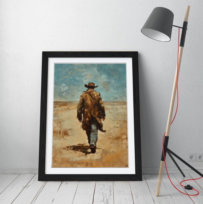 Framed Wall Art - Wandering Cowboy Blue Sky Landscape Poster Print | Handmade UK