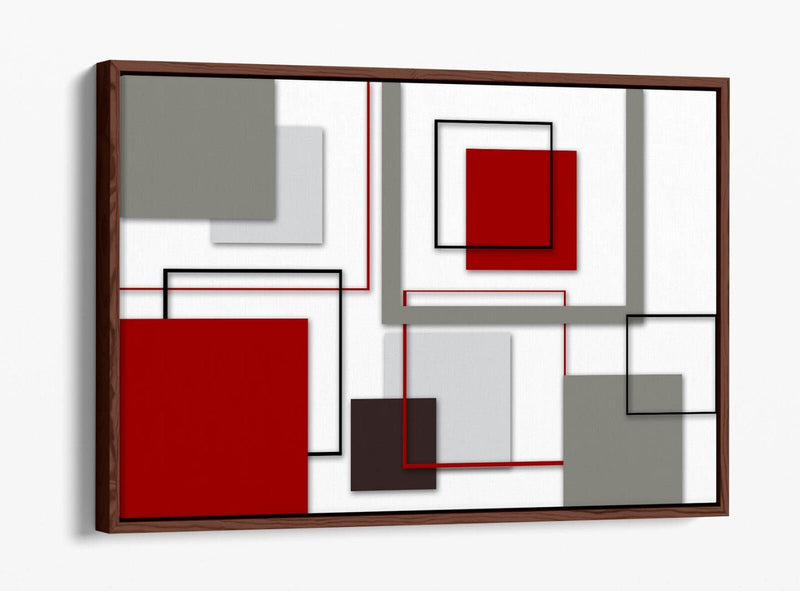 Canvas Wall Art - Red Grey Abstract Shapes | Float Effect Frame, Bedroom Decor