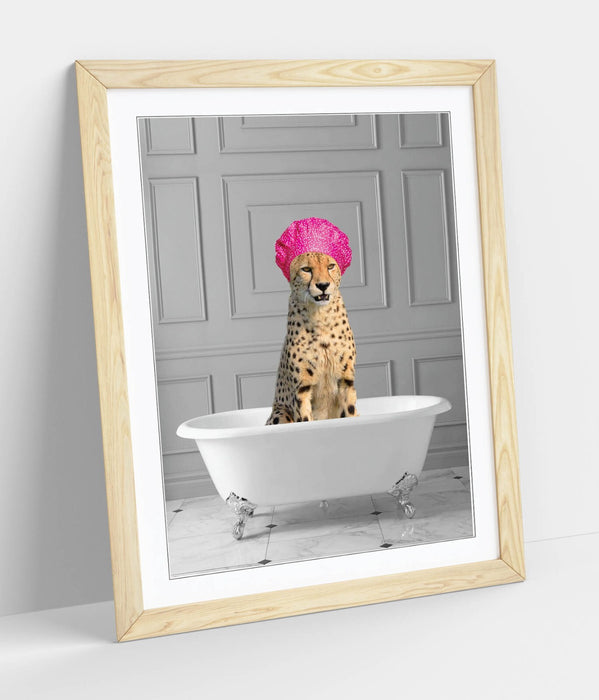 FUNNY CHEETAH IN BATHTUB -ART FRAMED POSTER PICTURE PRINT BATHROOM ARTWORK