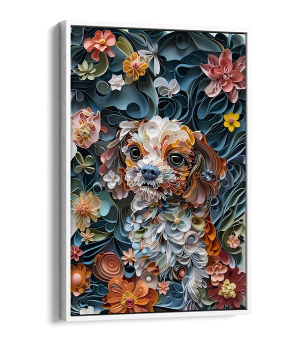 Dog Quilling Canvas - Handmade Dog Portrait Print With Float Effect Frame