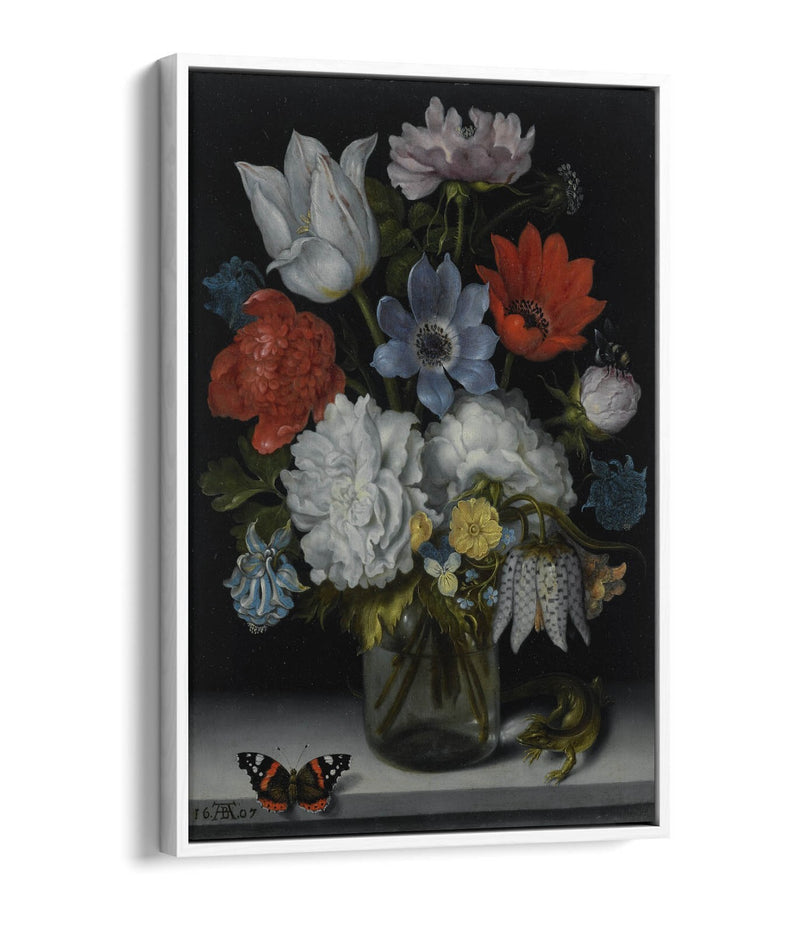 Canvas Wall Art - Ambrosius Bosschaert Vase Of Flowers With Float Effect Frame