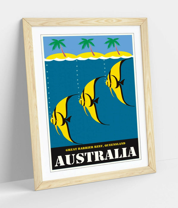 VINTAGE RETRO AUSTRALIA TRAVEL POSTER -FRAMED WALL ART PICTURE PRINT- YELLOW