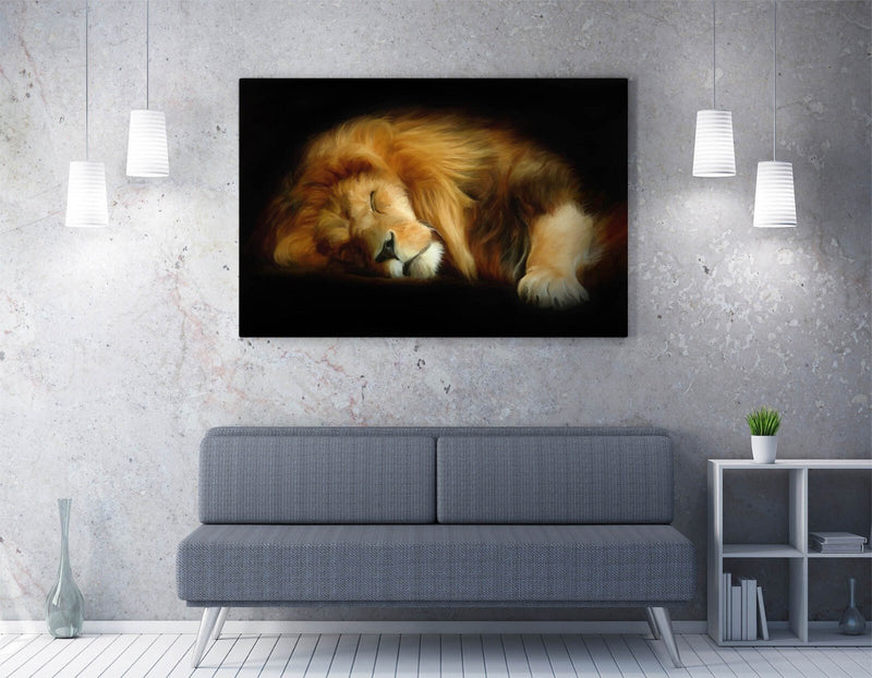 Lion Canvas Wall Art – Sleeping Lion Print | UK Handmade Canvas Wall Decor