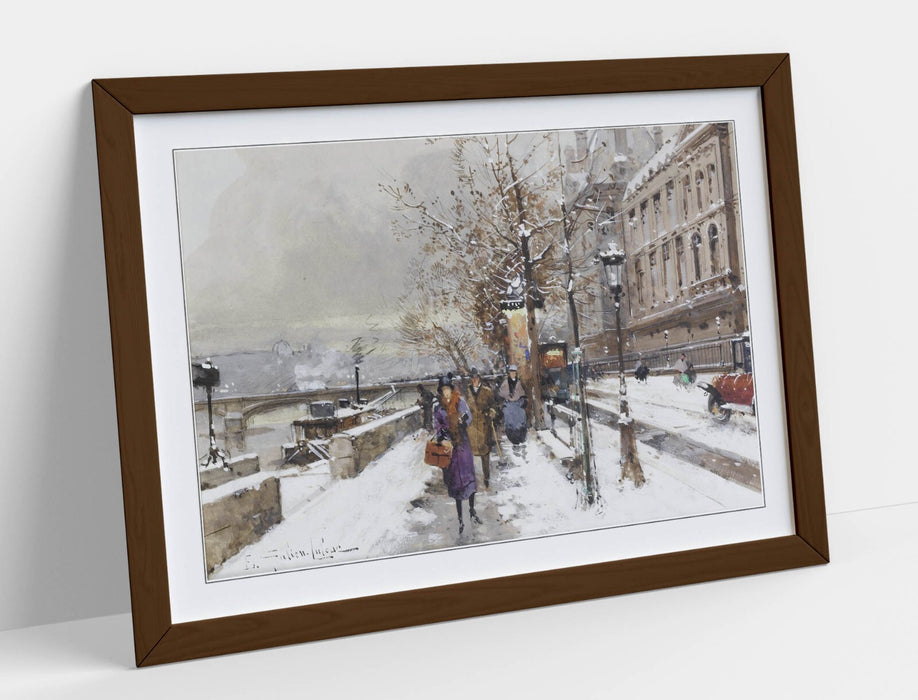 Framed Art Poster – Eugene Galien-Laloue Paris Print | Matte Paper, Natural Wood Frame