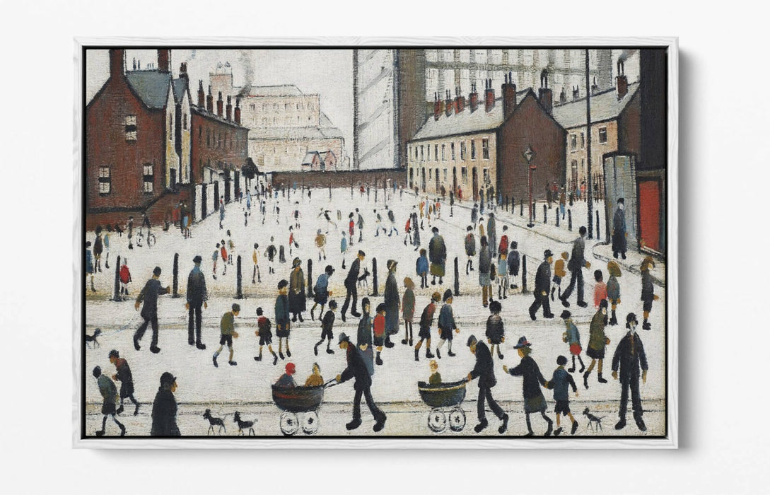 LS LOWRY WINTER IN PENDLEBURY -FLOAT EFFECT CANVAS WALL ART PIC PRINT- GREY