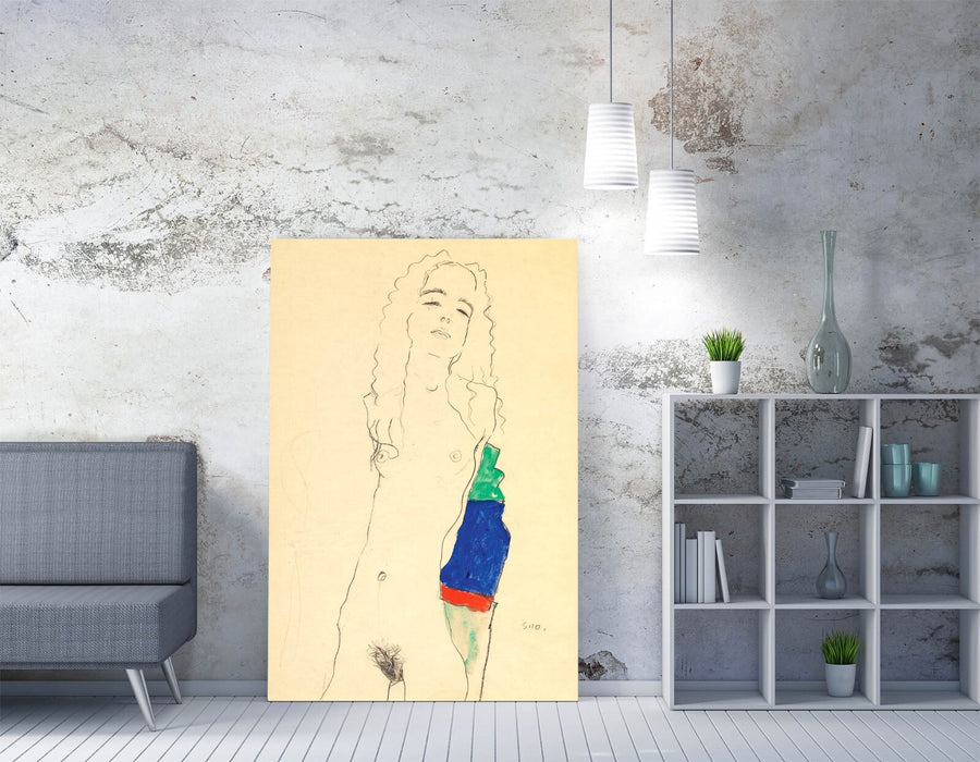 Egon Schiele Canvas Art – Framed Wall Art Featuring Standing Nude Artwork