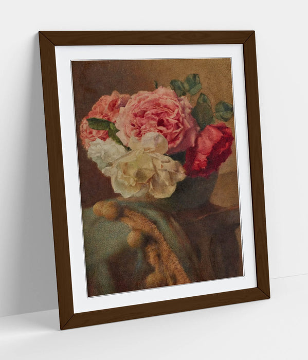 Framed Wall Art - William John Wainwright Roses Floral Poster Print in Woodgrain Frame