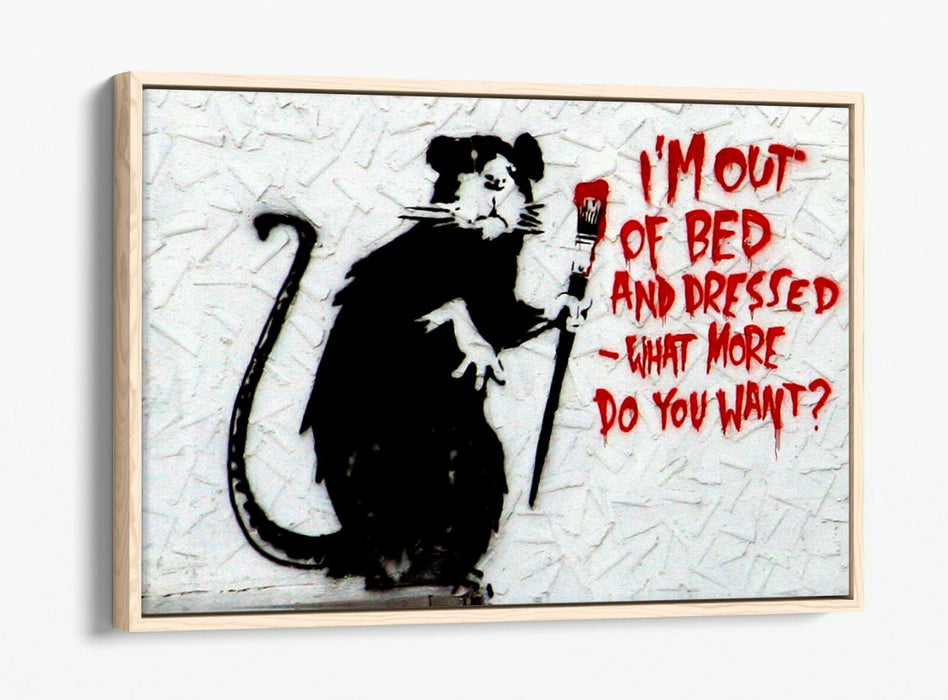 BANKSY OUT OF BED QUOTE -FLOAT EFFECT CANVAS WALL ART PIC PRINT- BLACK & WHITE