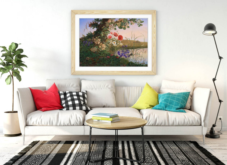 Framed Wall Art Poster - Flower Art Print With Natural Wood Frame & Matte Finish