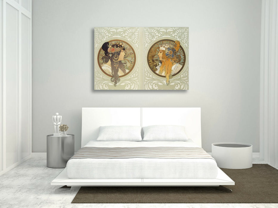 CANVAS WALL ART PAINTING PRINT WOMEN Mucha Byzantine Heads Blonde Brunette