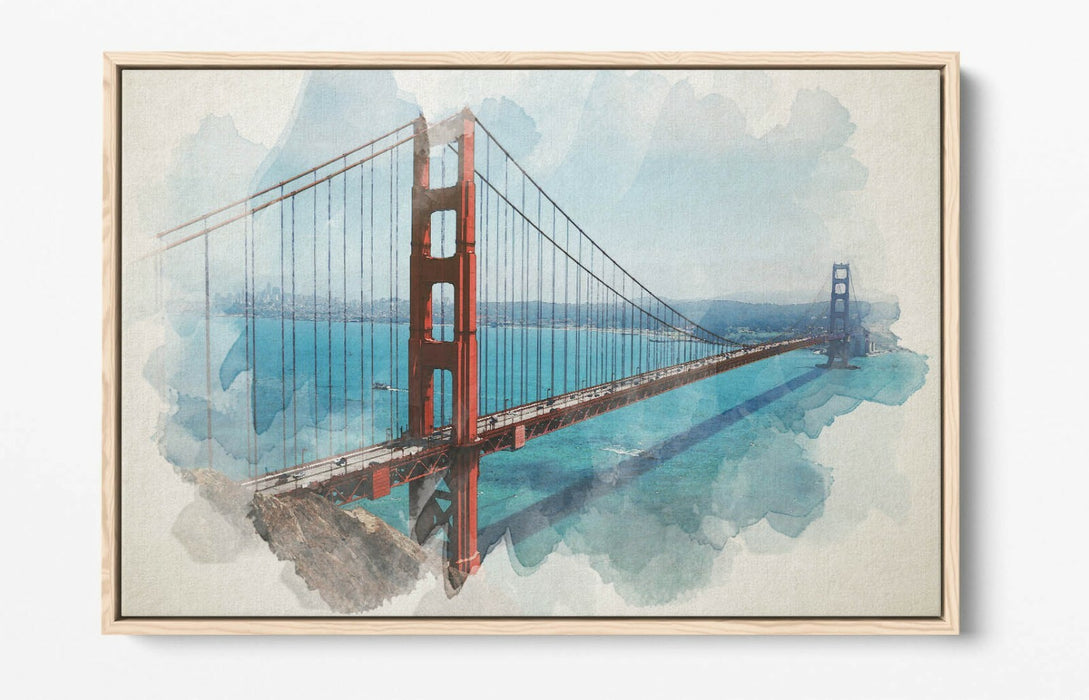 Float Effect Canvas Art - Golden Gate Bridge Watercolour Painting Print | Handmade, Ready To Hang