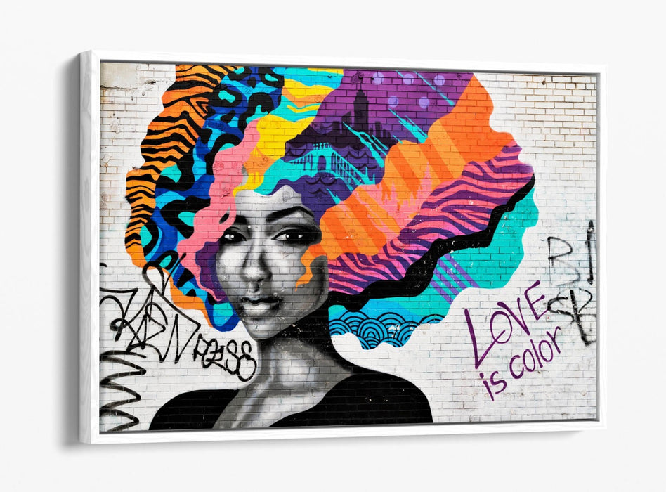 Canvas Wall Art – Black Woman Print With Colourful Hair | Float Effect Canvas