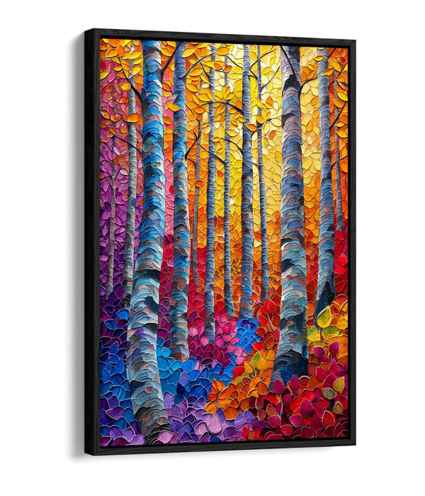 Forest Canvas Art – Multi Colour Birch Tree Wall Art | Float Effect Print