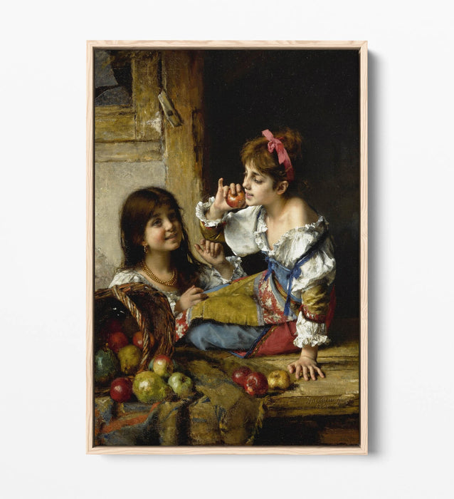 Canvas Wall Art Print - Girls With Apples & Pears | Premium Float Effect Canvas
